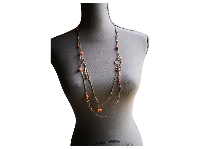 Collana lunga Chanel rosa e oro D'oro 