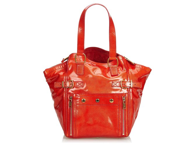 Yves Saint Laurent Tote Downtown Downtown in vernice rossa YSL Rosso Pelle Pelle verniciata  ref.123511