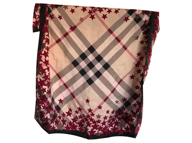 Burberry Silk scarves Red Beige  ref.123517