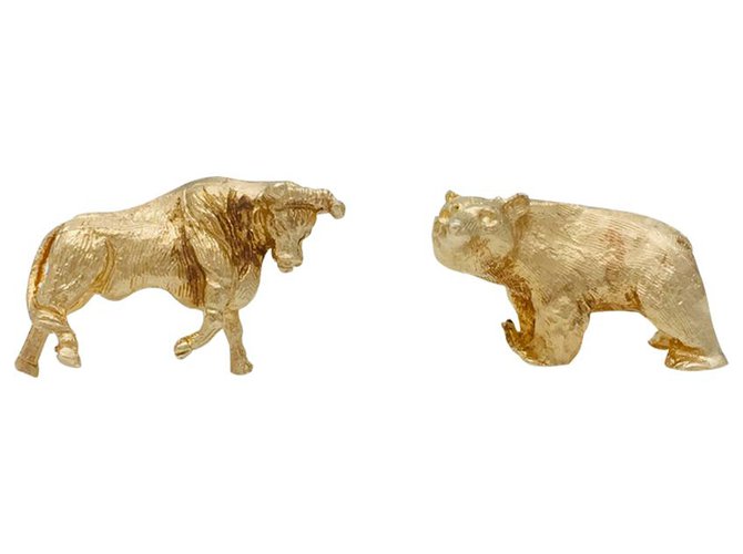 Abotoaduras Cartier, "Bull & Bear", Ouro amarelo 14K. Ouro branco  ref.123565
