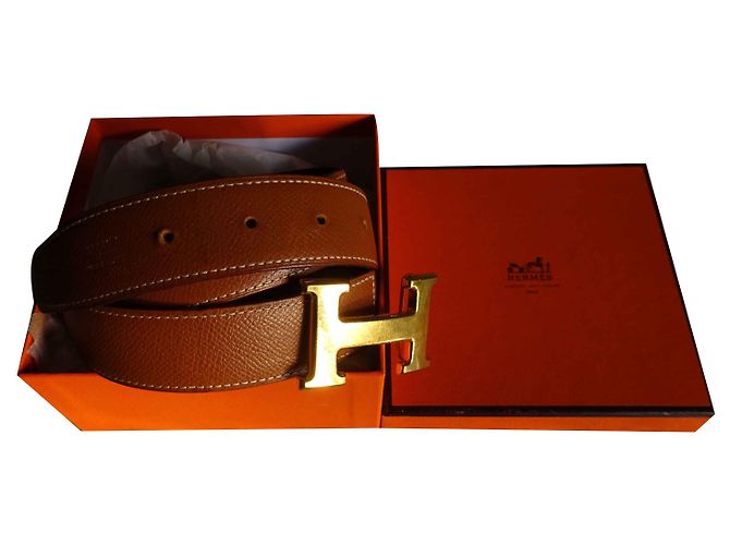 Hermès Cinto de couro fivela H Caramelo
