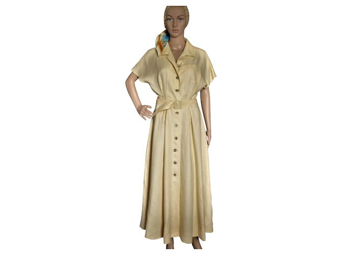 Vestido largo de lino amarillo pastel Zapa
