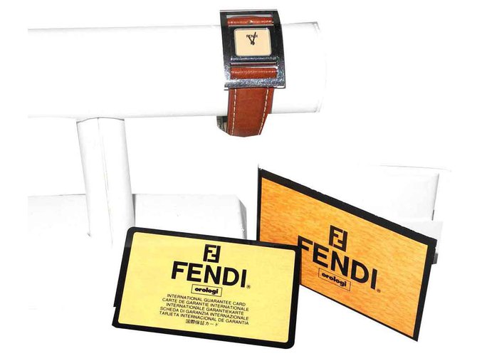 Fendi Fine watches Brown Silvery Leather Steel  ref.123680
