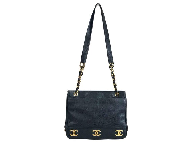 Chanel-Tasche aus Leder-Kaviar und goldenen Markierungen Schwarz  ref.123689