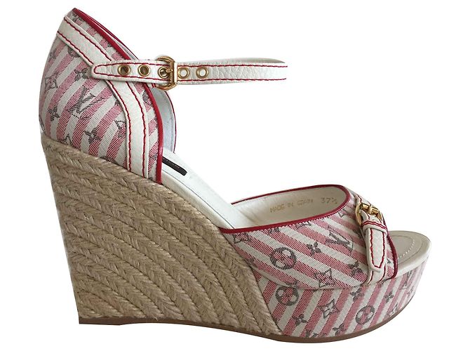 Louis Vuitton Mini Lin Croisette - Monogramm-Keilsandale Rot Beige