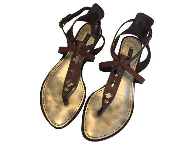 Louis Vuitton Daim cuir découpé sandales serpentine Marron  ref.123717