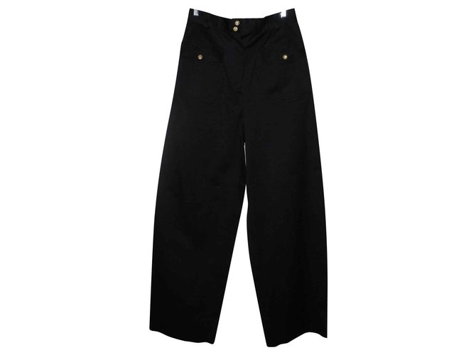 Chanel Pantalon taille haute Collection été 1989 Superbe Coton Noir  ref.123761