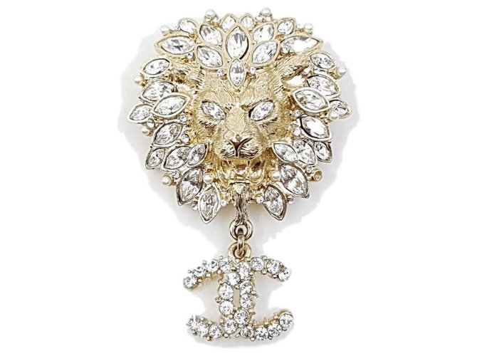 Chanel Goldtone Metal CC Lion Earrings - Yoogi's Closet