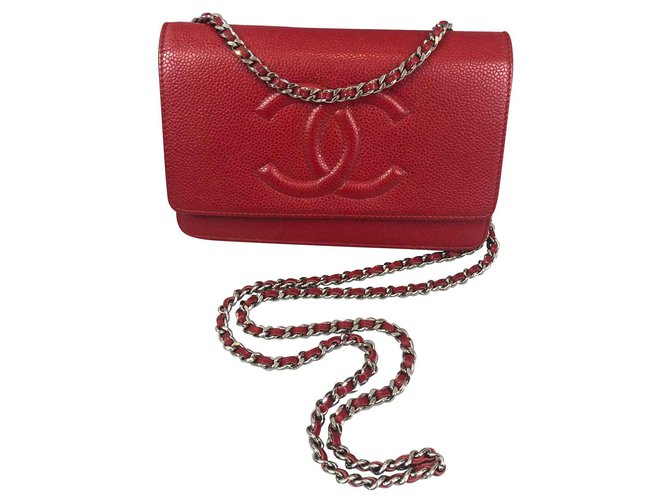 Wallet On Chain Chanel WOC Red Leather  ref.123809