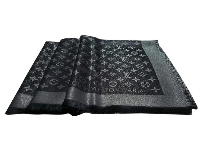 Louis Vuitton Monogram Scarf Black Silk  ref.123867