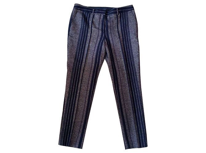 Calça chino Tory Burch em lã listrada azul marinho e branco