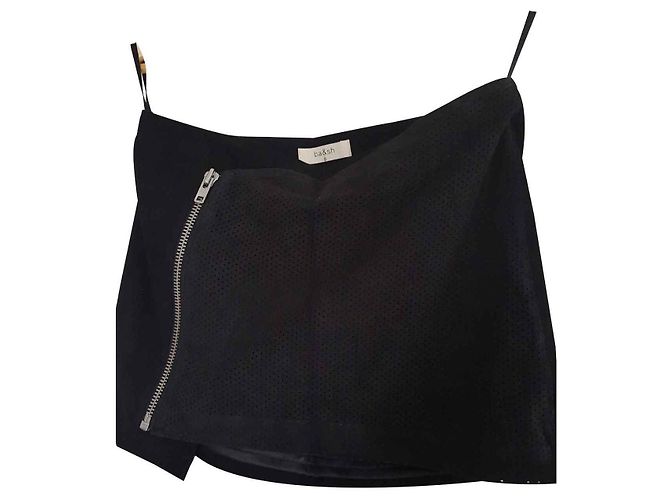 Ba&Sh Shorts neri Emma in velluto e pelle di capra Nero