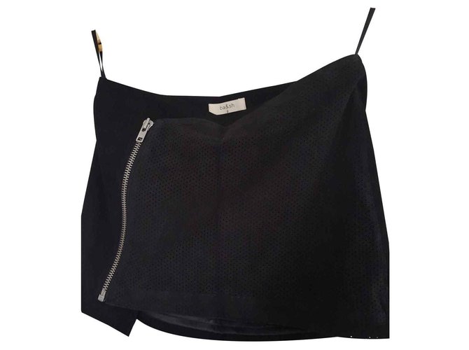 Ba&Sh Emma black short skirt in velvet and goatskin  ref.123935