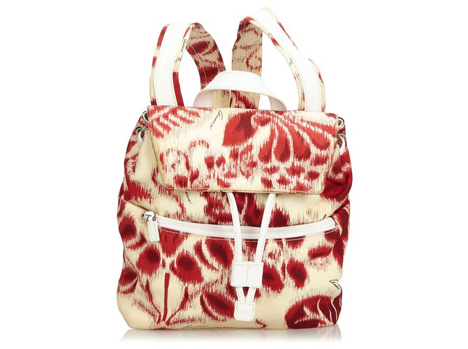 Gucci White Nylon Backpack Red Leather Cloth  ref.123942