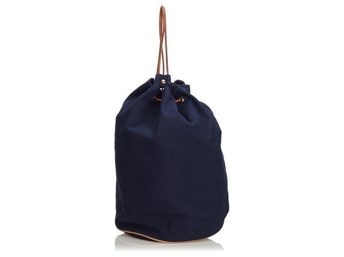 Hermès Hermes Blue Canvas Polochon Mimile Backpack Brown Navy blue Leather Cloth Cloth  ref.123989