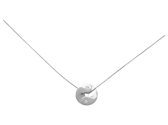 Pendant and its chain Dinh Van model "lined-sense" in white gold, diamants.  ref.124086