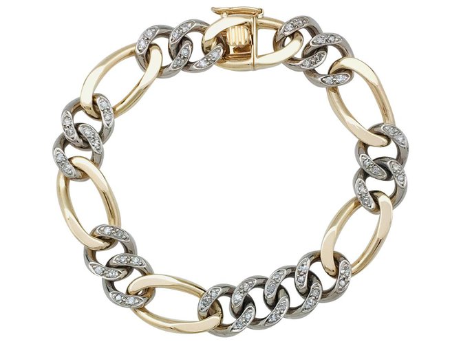 inconnue Bracelet gourmette en or blanc et jaune, diamants. Or jaune  ref.124087