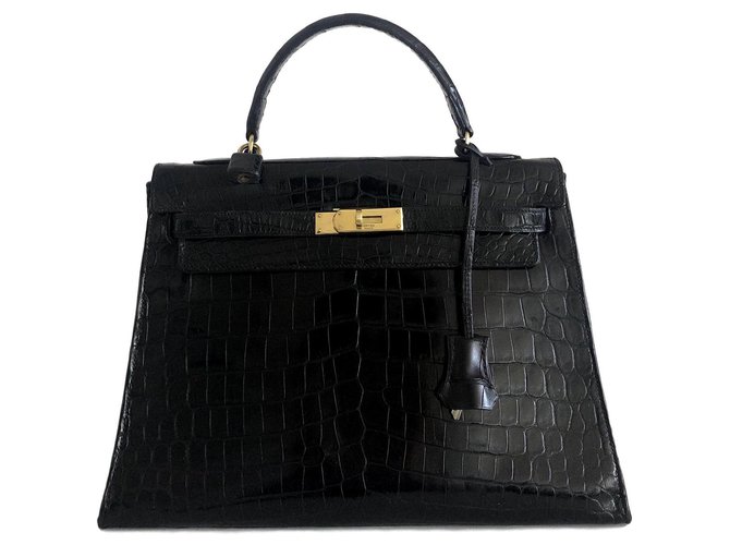 Hermès Hermes Kelly 32 cocodrilo negro Cueros exoticos  ref.124132