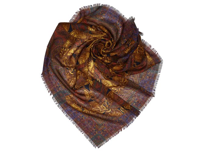 Sciarpa di seta stampata marrone Chanel Multicolore Marrone scuro Panno  ref.124139