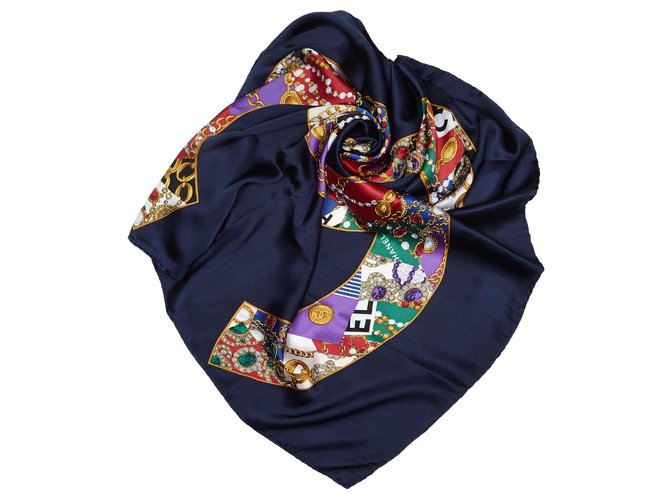 Chanel Blue CC Print Silk Scarf Multiple colors Cloth  ref.124163