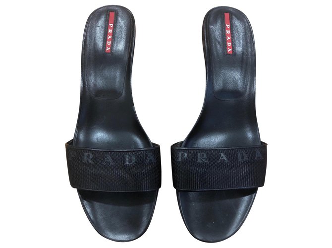 Prada Logo mules Black Cloth  ref.124331