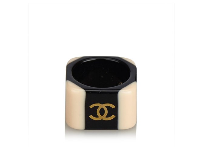 Chanel Black CC Ring Negro Rosa Plástico  ref.124361