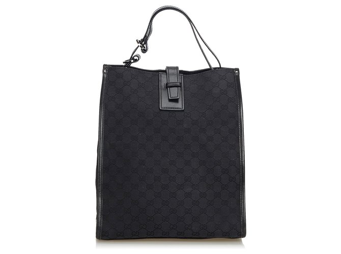 Gucci Black GG Canvas Tote Bag Leather Cloth Cloth  ref.124371