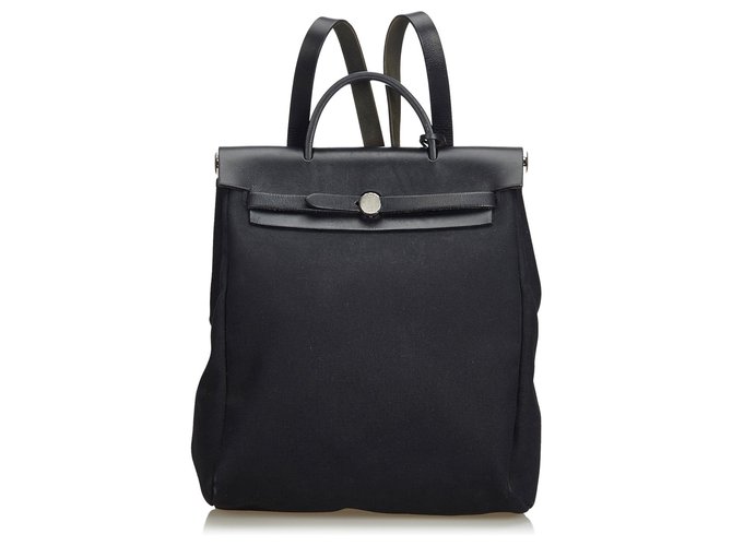 Hermès Hermes Black Canvas Herbag Backpack Leather Cloth Cloth  ref.124401