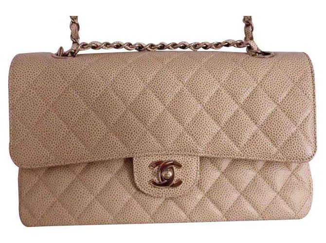 Classique Chanel Timeless Cuir Beige  ref.124458