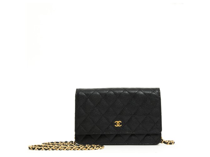 Wallet On Chain Chanel WOC CAVIAR BLACK GOLD Leather Metal  ref.124463