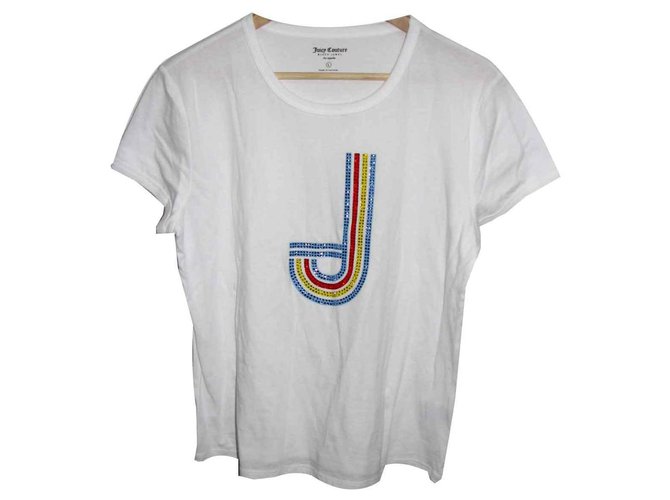 Juicy Couture T-shirt do logotipo (tarja preta) Branco Multicor Algodão  ref.124489