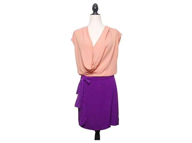 Diane Von Furstenberg DvF Reara Colourblock-Kleid aus Seide Lila Angeln