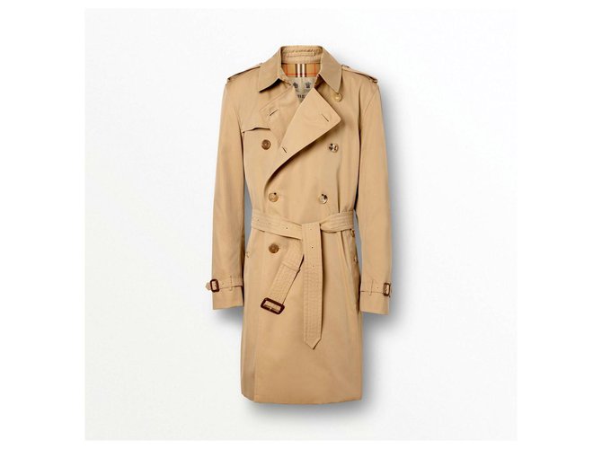 BURBERRY The Kensington Mid Heritage Polyester Trench Coat in Beige  ref.124520
