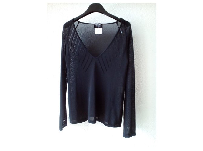 CHANEL  PERFORATED VISCOSE TOP Black  ref.124555