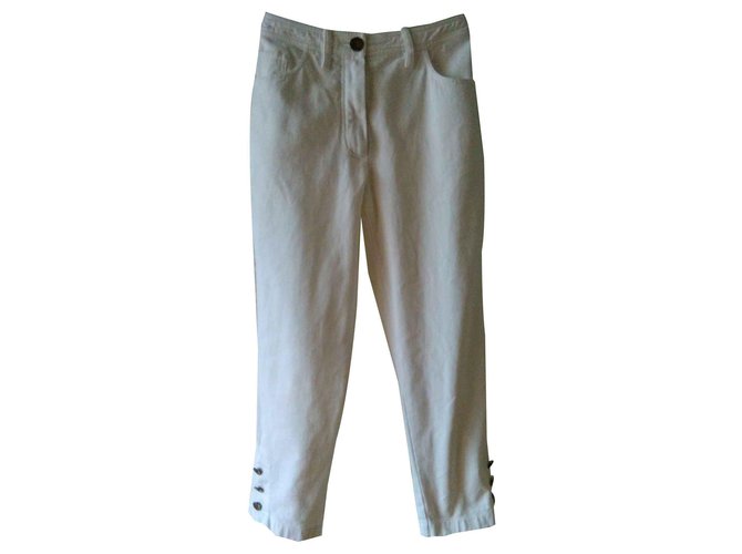 CHANEL Jeans Capri Blancos Auténticos Algodón  ref.124556