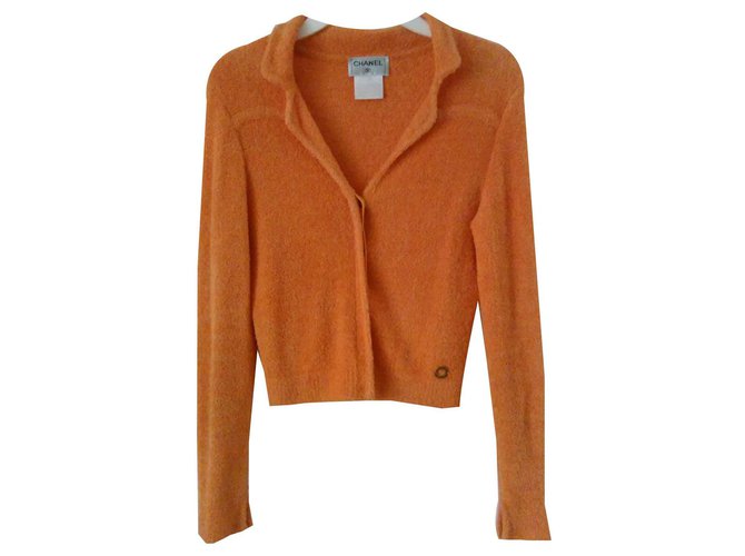 CHANEL Jacke orange im Mixt Cotton Stretch Baumwolle Viskose Polyamid  ref.124585