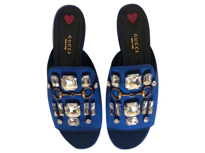 Gucci Mules with crystals Blue Cloth  ref.124594
