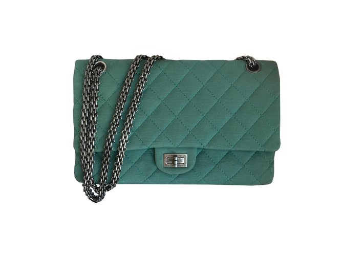 Chanel 2.55 266 REISSUE FLAP BAG Light green Turquoise Cloth  ref.124596