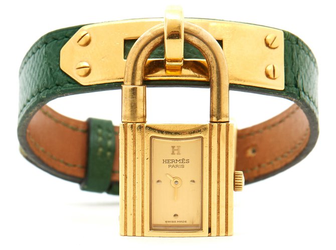 Hermès KELLY GREEN GOLD D'oro Verde Pelle Placcato in oro  ref.124632