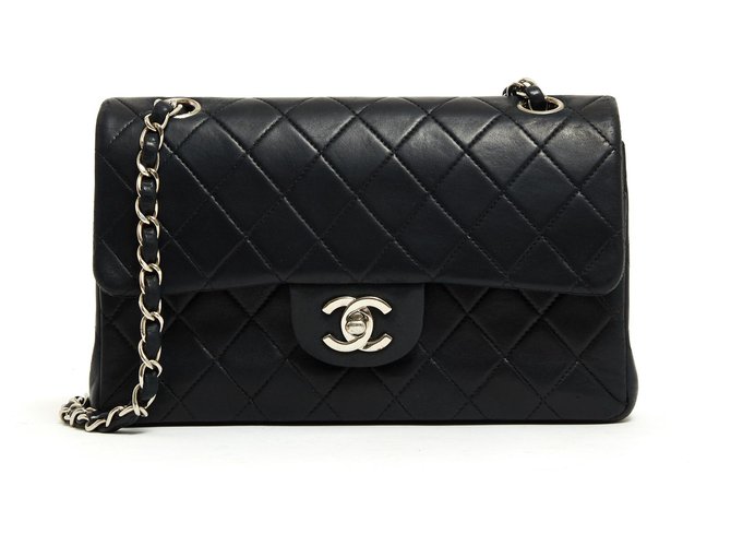Chanel TIMELESS CLASSIC 23 NAVY SILVER Silvery Navy blue Leather Metal  ref.124662