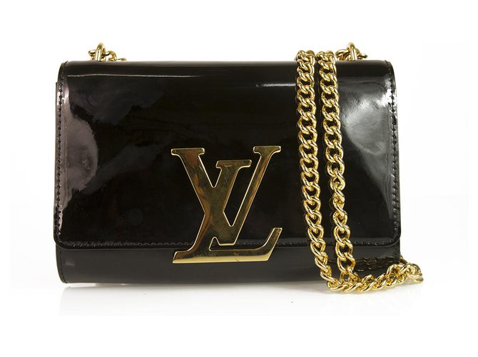 Louis Vuitton Black Patent Leather Chain Louise MM Bag