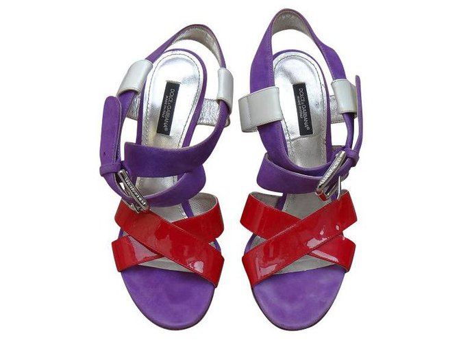Dolce & Gabbana Sandals White Red Purple Leather Patent leather  ref.124687