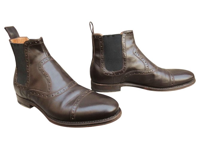 beatle boots Gucci p 37 Cuir Marron foncé  ref.124698