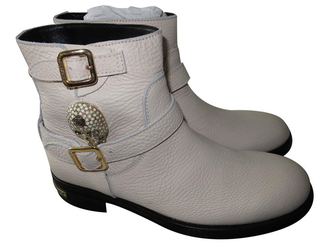 Philipp Plein Ankle Boots Eggshell Leather  ref.124752