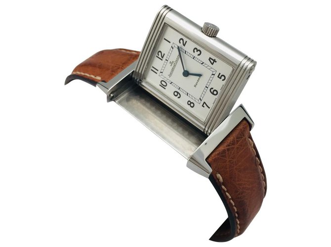 Relógio Jaeger Lecoultre, "Reverso", aço em couro.  ref.124766