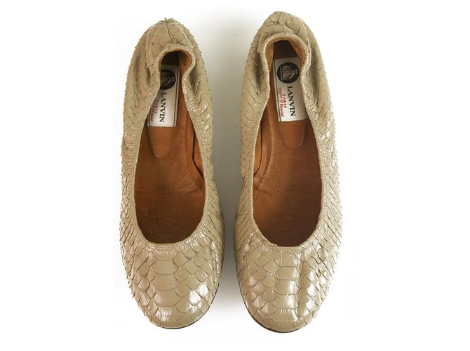 Zapatillas de ballet LANVIN Beige en piel de serpiente con ribete elástico bailarina tamaño plano 36 Cueros exoticos  ref.124791