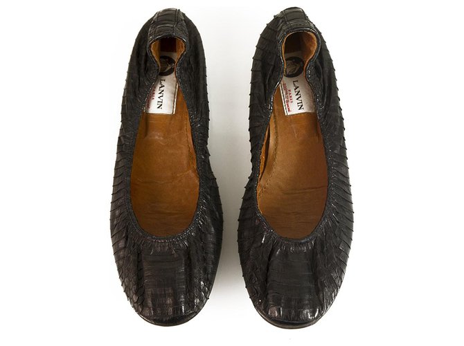 Zapatos de ballet con acabado elástico en piel de serpiente negra de LANVIN pisos bailarina tamaño 36 Negro Cueros exoticos  ref.124794