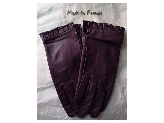 Autre Marque Plum leather gloves Prune  ref.124814