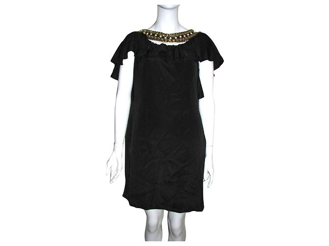 Temperley London Verziertes Seidenkleid Schwarz Golden