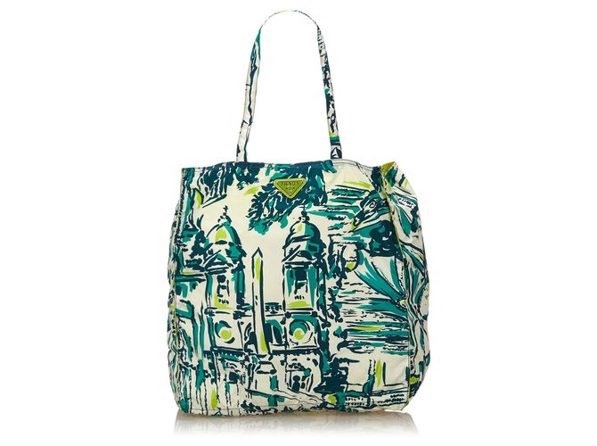 Prada canvas shopping bag with village decor Multiple colors Nylon  ref.124855